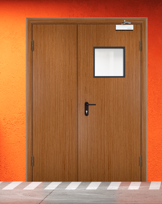 Противопожарная полуторная шпон дверь с квадратным окном