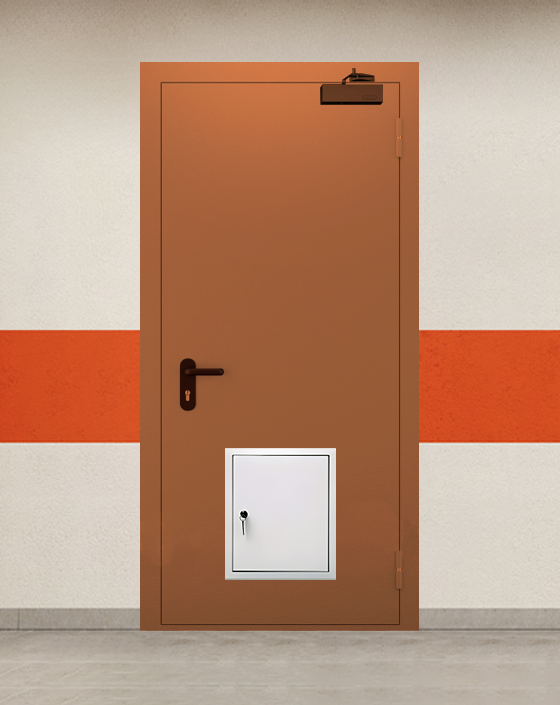  Противопожарная однопольная коричневая дверь EI 45 с стыковочным узлом