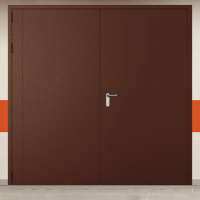 Ворота металлические двустворчатые коричневая с блестящей ручкой без доводчика