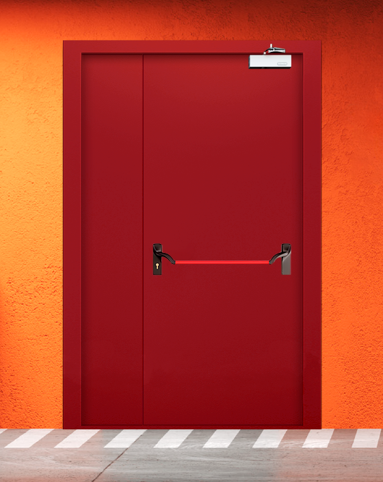 Противопожарная полуторная красная дверь EIW 60 с ручкой антипаника