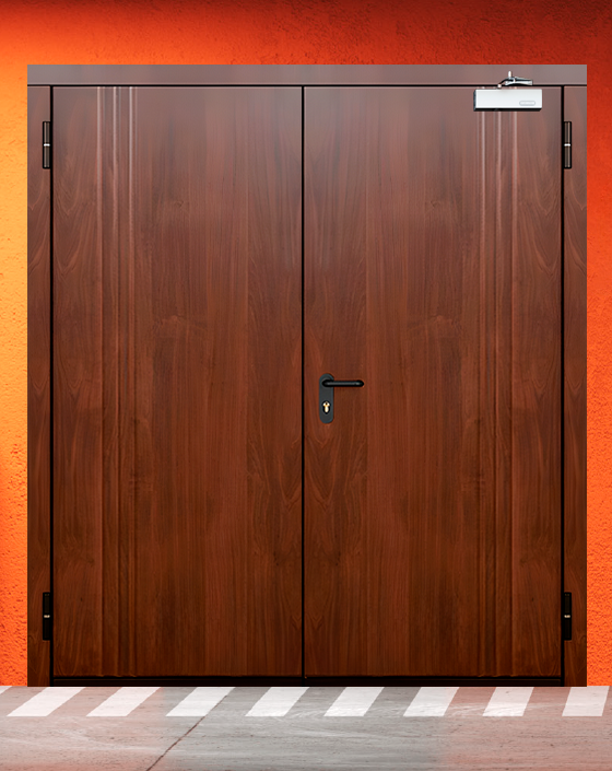 Противопожарная двупольная МДФ коричневая дверь