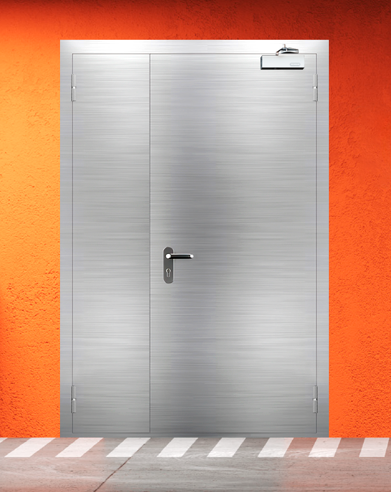 Противопожарная полуторная из нержавеющей стали серая дверь EIS 30