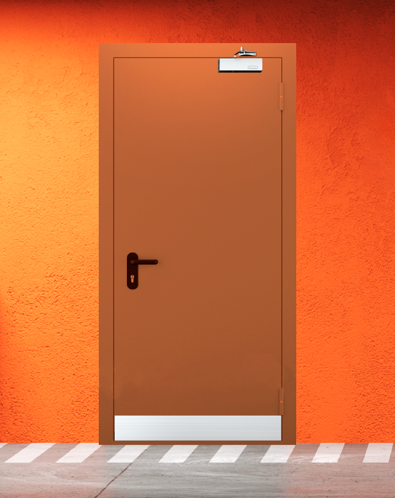 Противопожарная однопольная коричневая дверь EI 60 (2-го типа) с узким отбойником