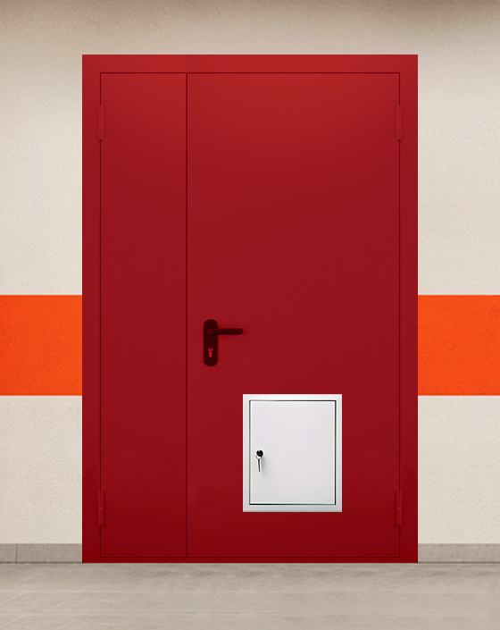 Противопожарная полуторная красная дверь EI 60 (2-го типа) без доводчика с стыковочным узлом