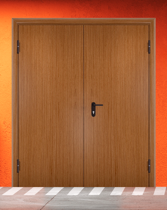 Противопожарная двупольная шпон дверь без доводчика