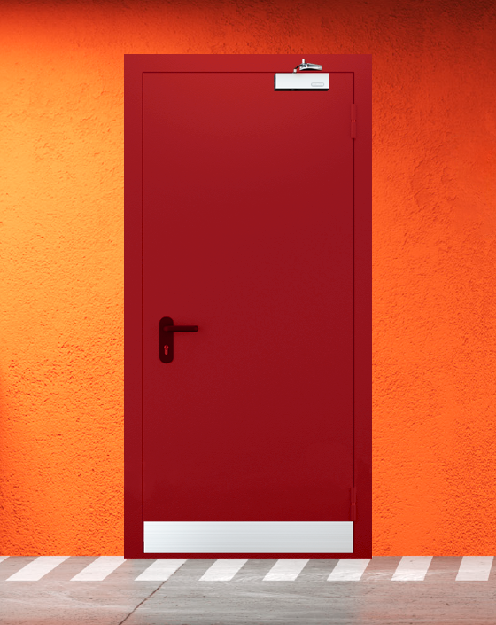 Противопожарная однопольная красная дверь EIW 45 с узким отбойником