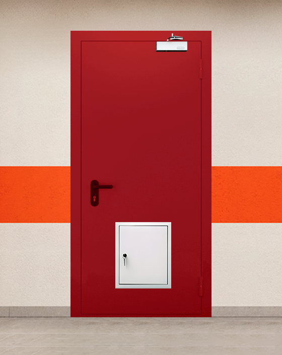 Противопожарная однопольная красная дверь EIW 45 с стыковочным узлом