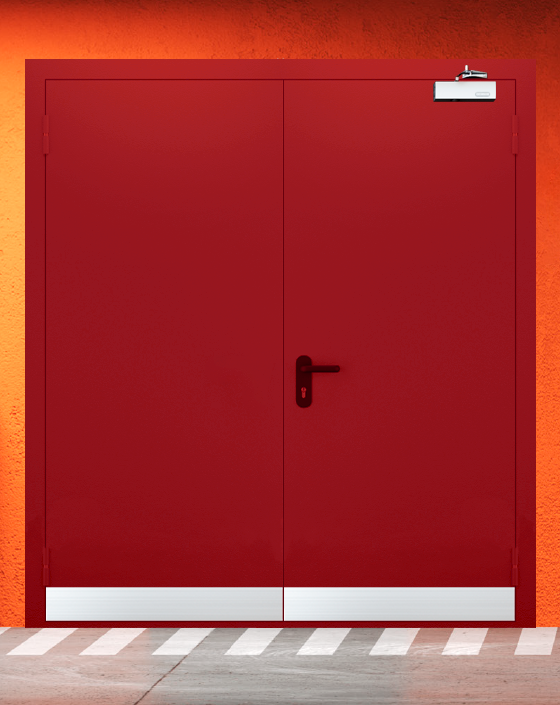 Противопожарная двупольная красная дверь EIWS 90 с узким отбойником