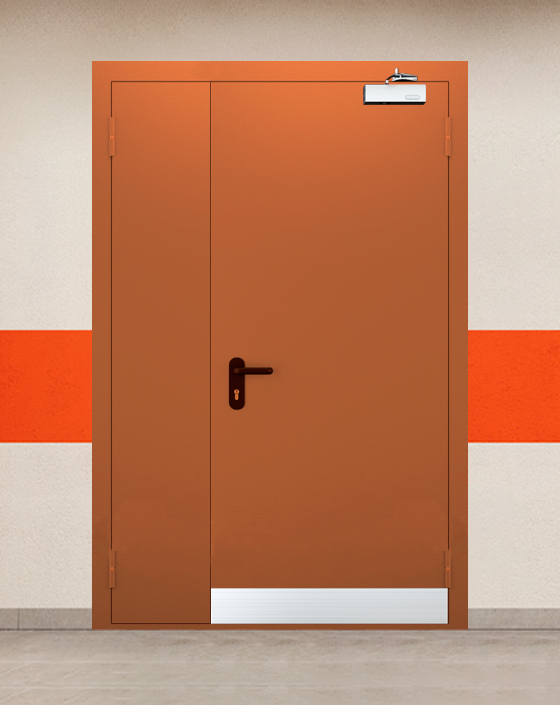 Противопожарная полуторная коричневая дверь EI 45 с узким отбойником