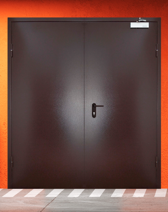 Противопожарная двупольная коричневая дверь порошковым напылением EIWS 30