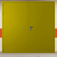 Ворота металлические двустворчатые желтые без доводчика